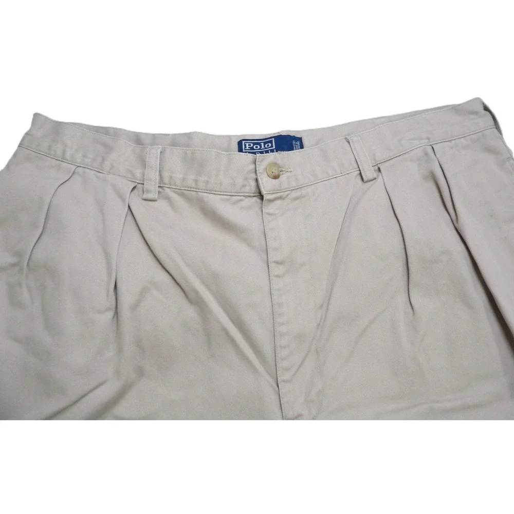 VTG Polo Ralph Lauren Tyler Shorts Men 38in Tan Classic Chino Pleated Cotton 90s